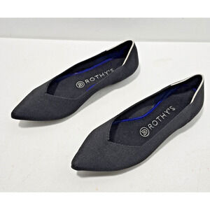 Rothy's The Point Women's Flats Black Solid White Trim Casual Formal Work Shoes